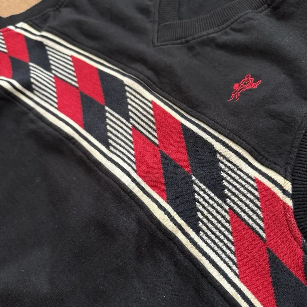 Vintage 90s Ashworth Golf Sweater Vest L Black Argyle Embroidered Logo USA Made